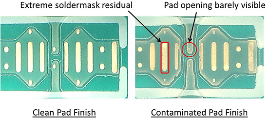 Examples of a contaminated pad versus clean pad